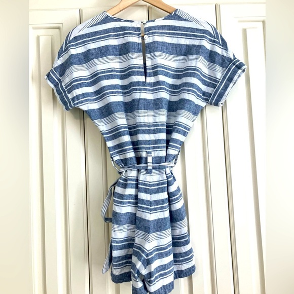Madewell Perimeter Linen Stripe V-neck Romper Tie Waist Women’s XS - Picture 3 of 6